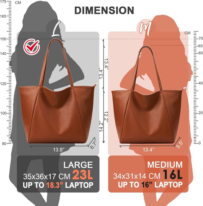 KALIDI Large Tote Bag Vegan Leather Casual Zipper Work Bag Weekender Hobo for Women 23L Oversize Shoulder Travel Purse - Image 4